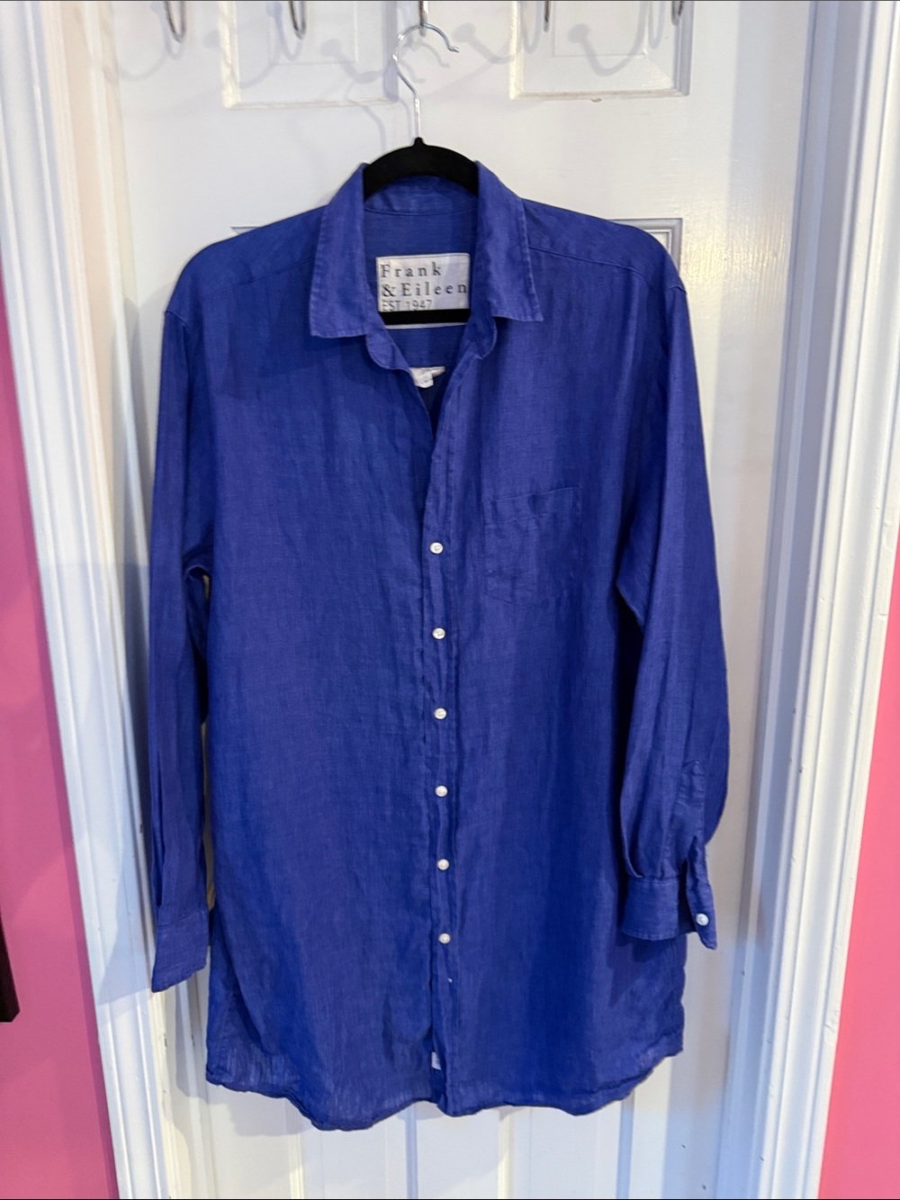 Frank & Eileen Women’s Mary Cobalt Blue Linen Button-Down Long Shirt/dress